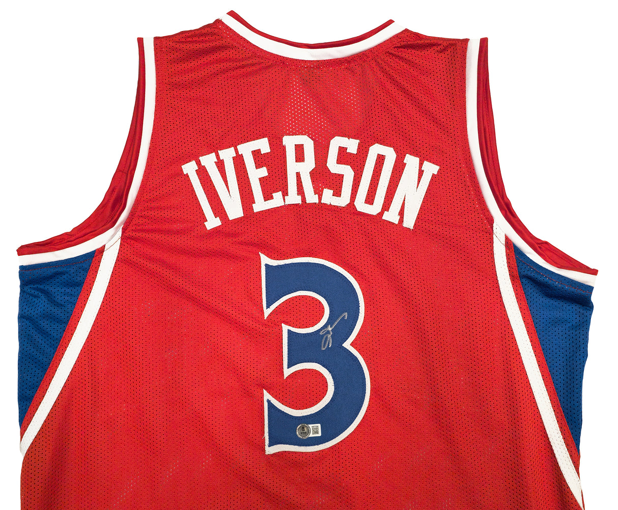 Philadelphia 76ers Allen Iverson Autographed Red Jersey Beckett BAS Witness Stock #229999