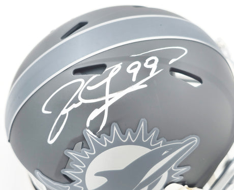 Jason Taylor Autographed Miami Dolphins Slate Silver Speed Mini Helmet Beckett BAS Witness Stock #228818