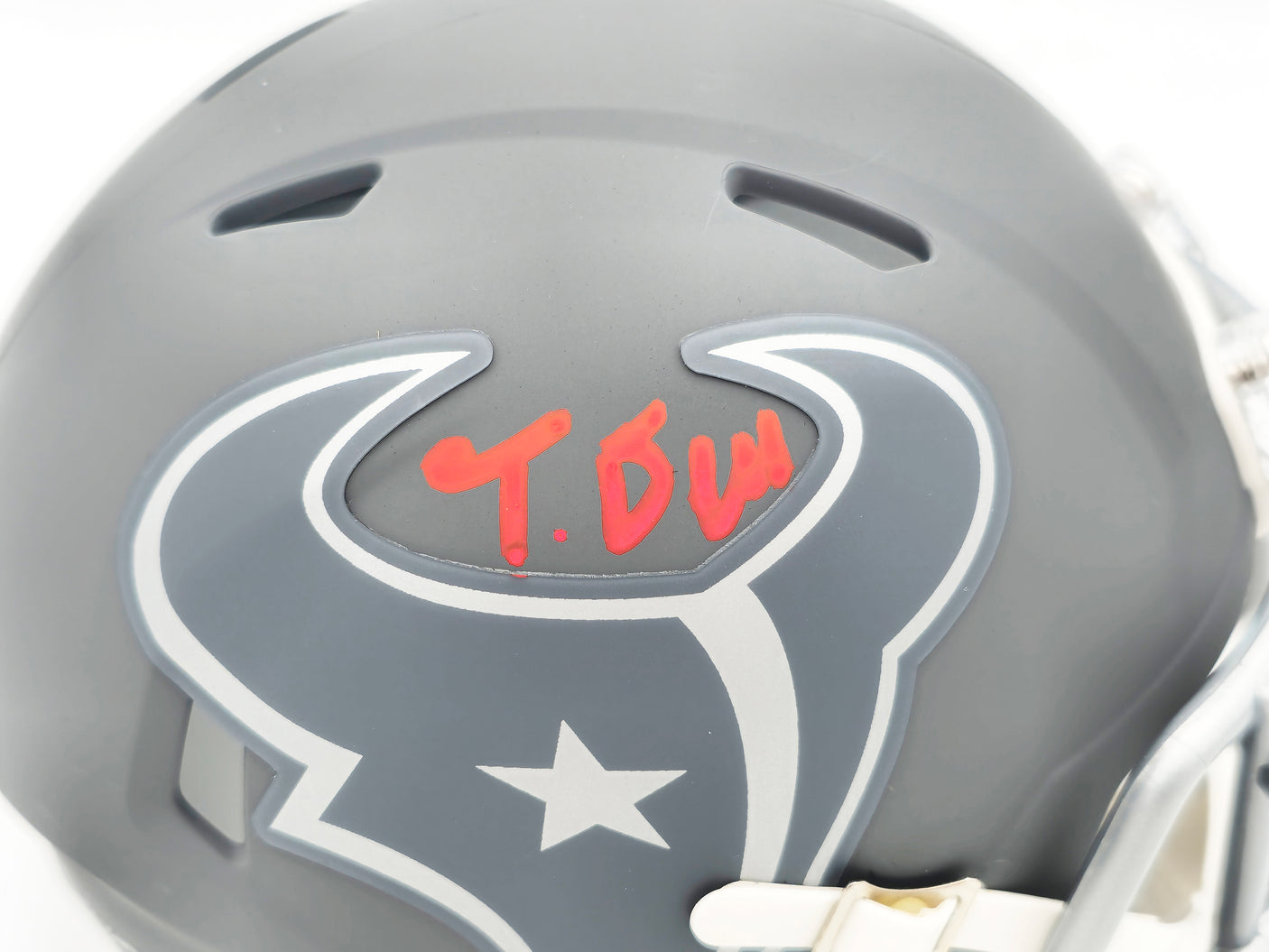 Tank Dell Autographed Houston Texans Slate Gray Speed Mini Helmet Beckett BAS QR Stock #229521