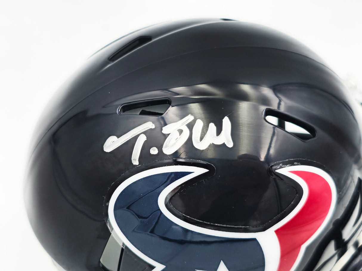 Tank Dell Autographed Houston Texans Blue Speed Mini Helmet Beckett BAS QR Stock #229520