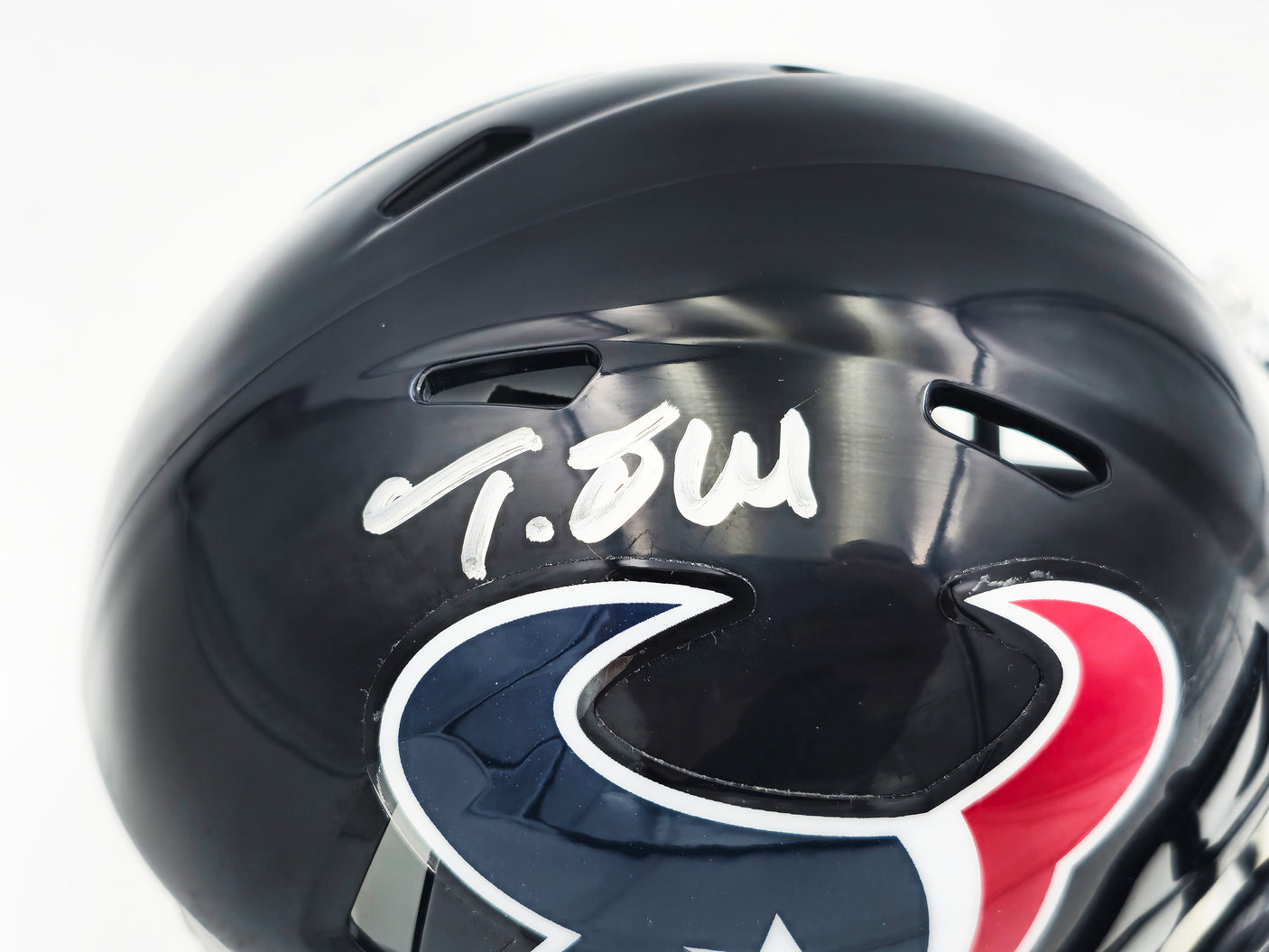 Tank Dell Autographed Houston Texans Blue Speed Mini Helmet Beckett BAS QR Stock #229520