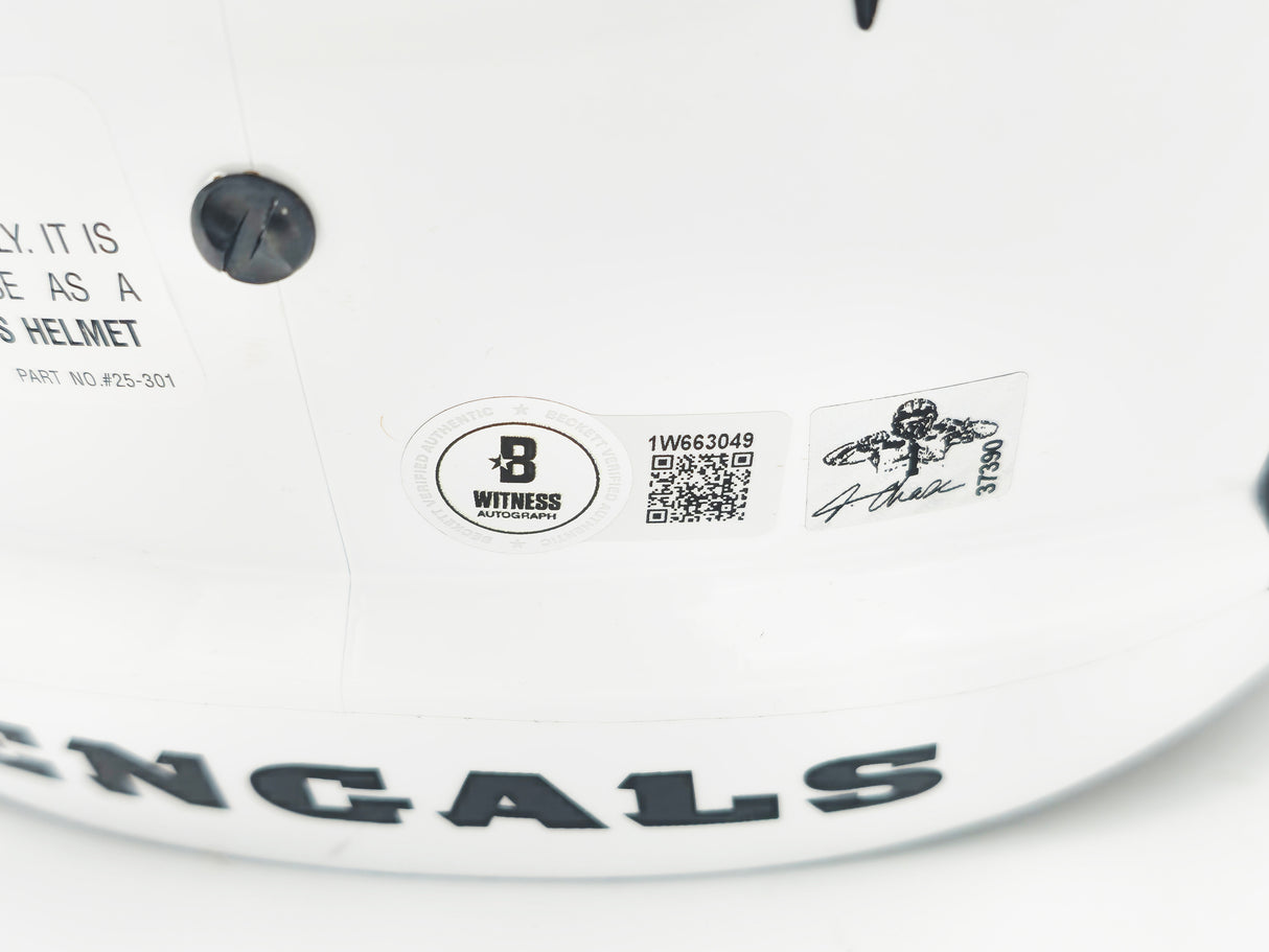 Ja'Marr Chase Autographed Cincinnati Bengals White 2022 Alternate Full Size Speed Replica Helmet Beckett BAS Witness Stock #228827