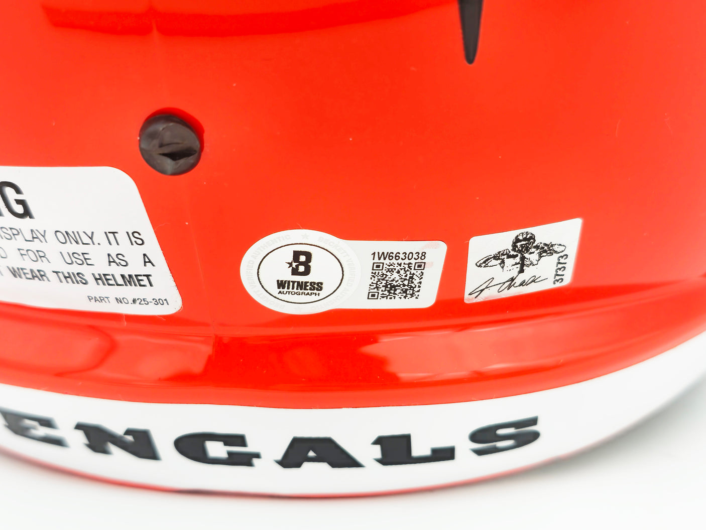 Ja'Marr Chase Autographed Cincinnati Bengals Orange Full Size Speed Replica Helmet Beckett BAS Witness Stock #228826