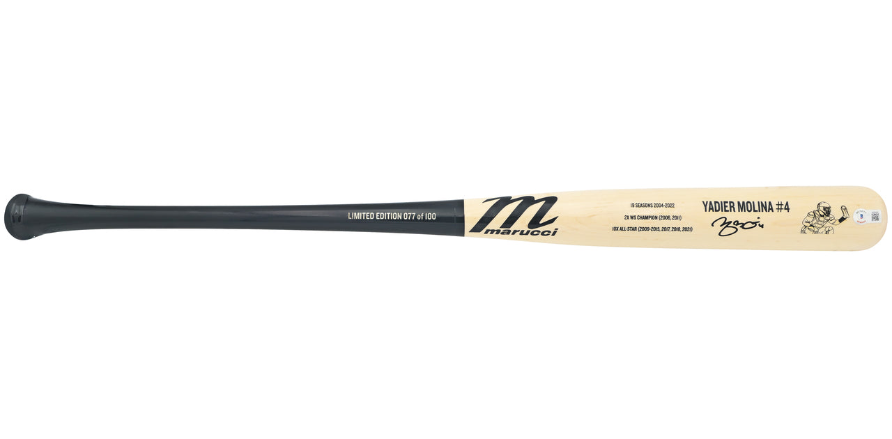 Yadier Molina Autographed Black & Blonde Marucci Baseball Bat St. Louis Cardinals #/100 Beckett BAS Witness Stock #229510