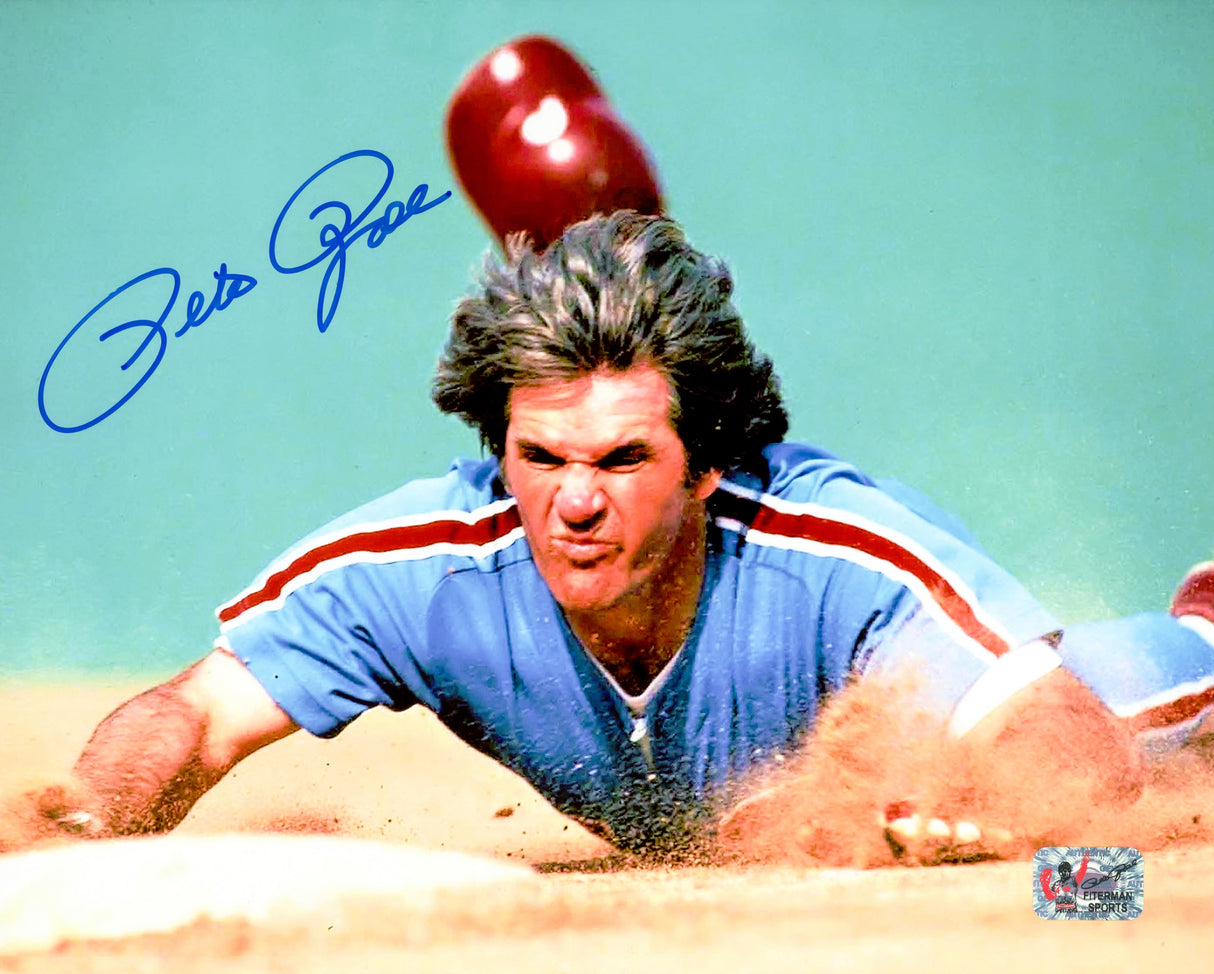 Pete Rose Autographed 8x10 Photo Philadelphia Phillies Headfirst Dive PR Holo Stock #229029