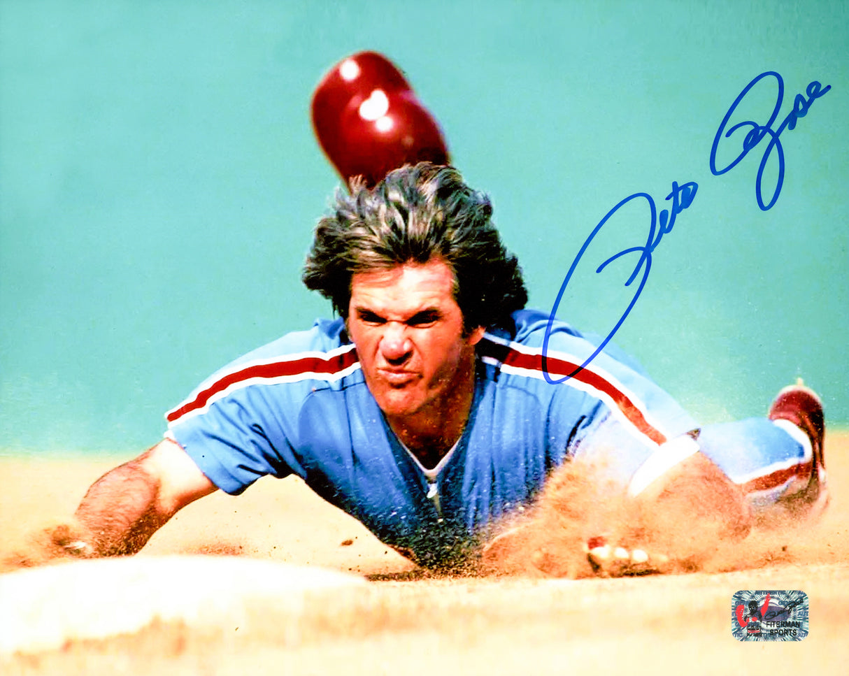 Pete Rose Autographed 8x10 Photo Philadelphia Phillies Headfirst Dive PR Holo Stock #229034