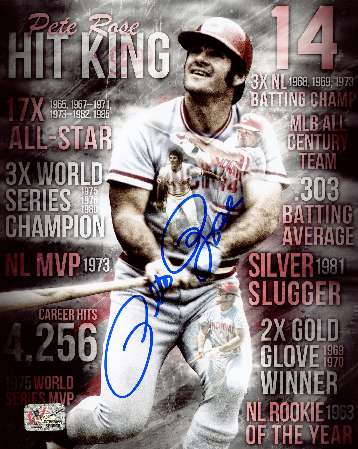 Pete Rose Autographed 8x10 Photo Cincinnati Reds PR Holo Stock #229039