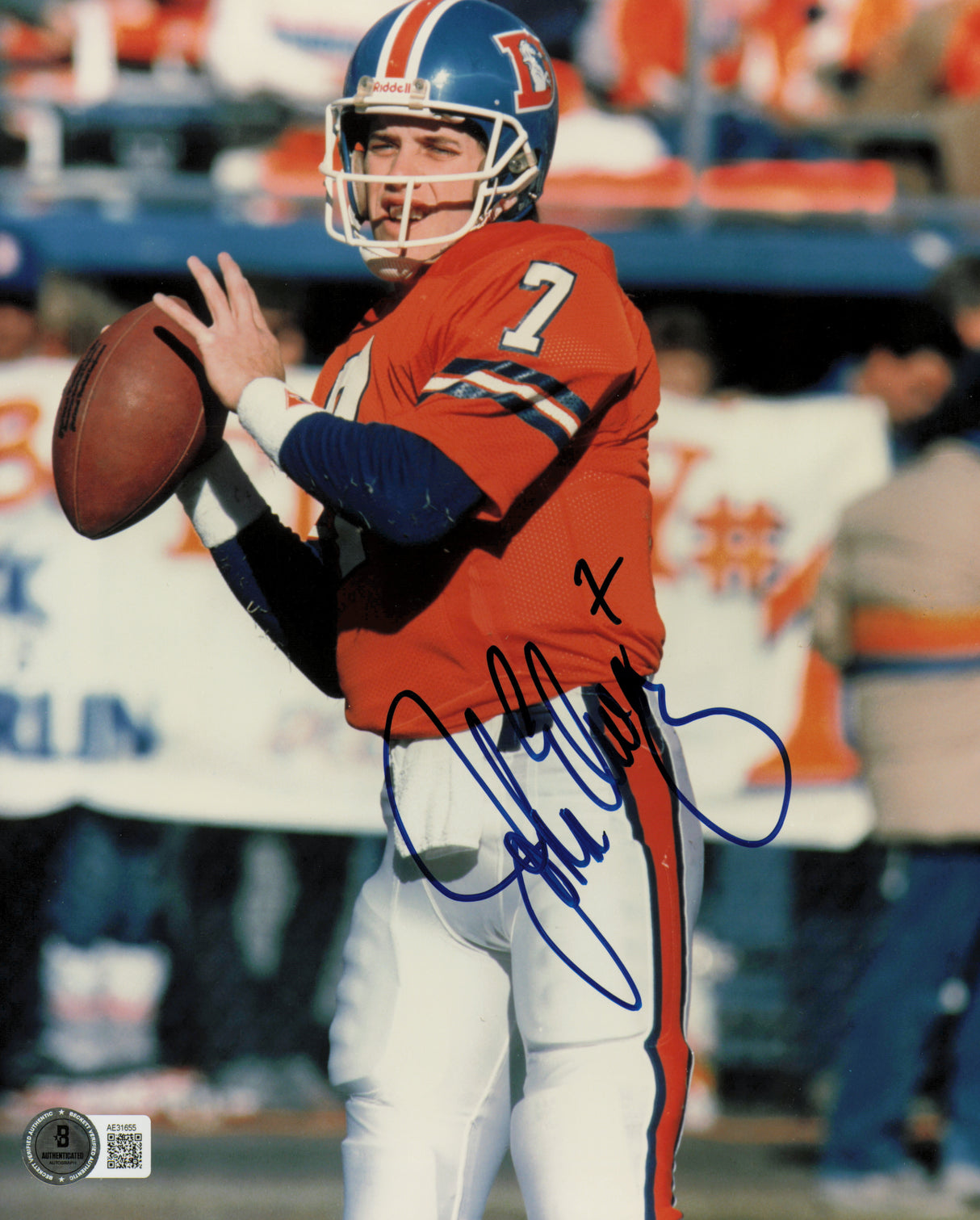John Elway Autographed 8x10 Photo Denver Broncos Beckett BAS QR #AE31655
