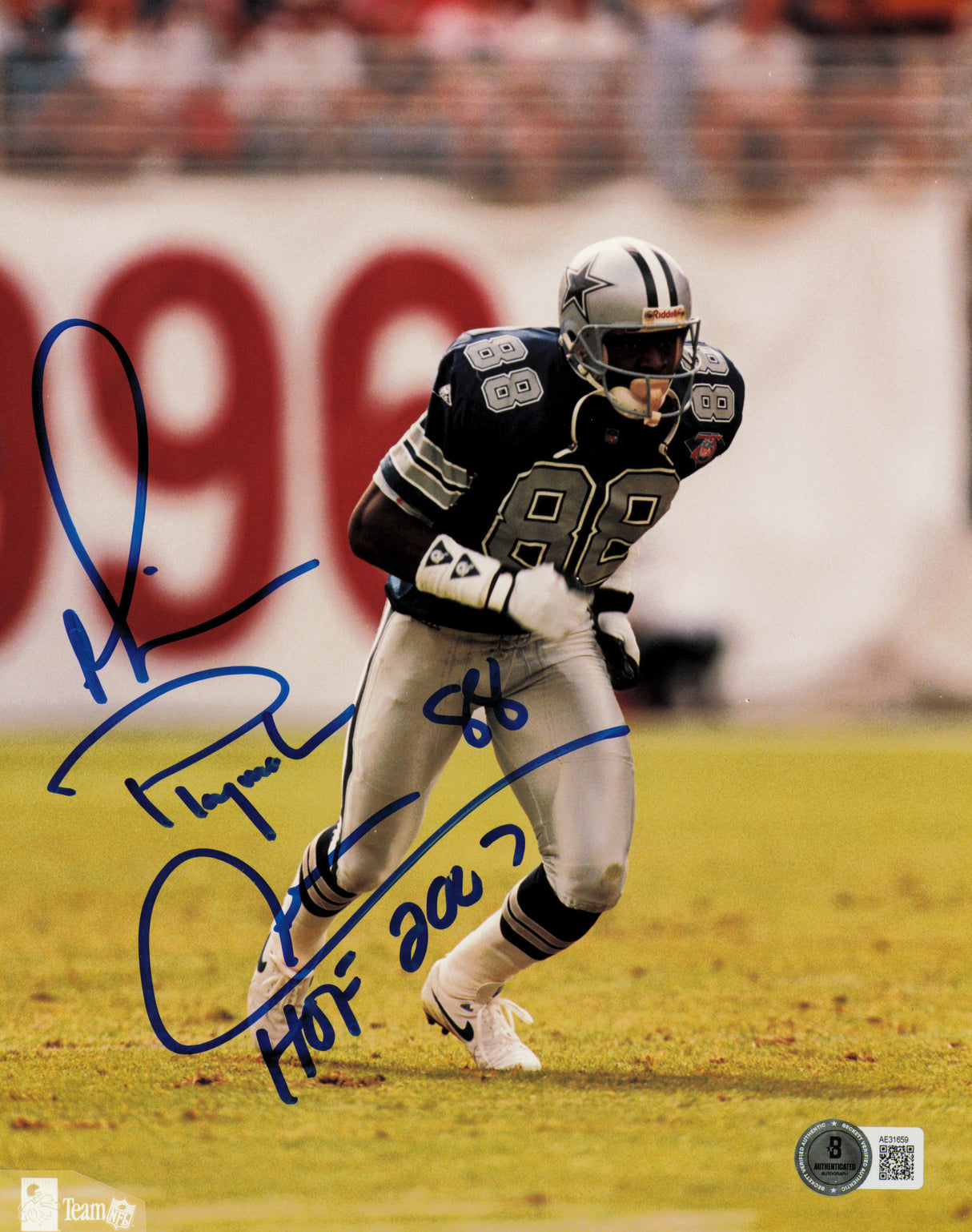 Michael Irvin Autographed 8x10 Photo Dallas Cowboys "Playmaker HOF 2007" Beckett BAS QR #AE31659