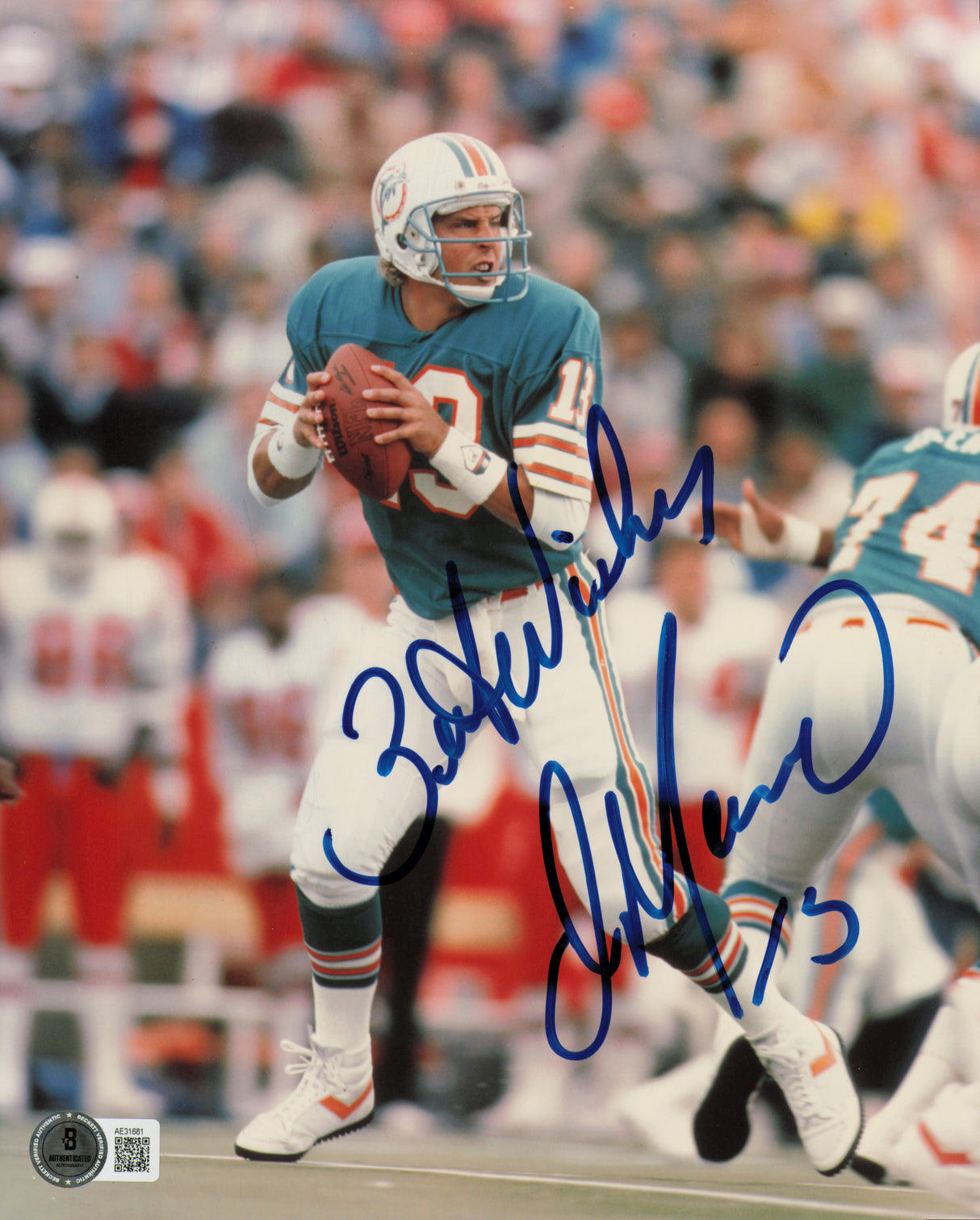 Dan Marino Autographed 8x10 Photo Miami Dolphins "Best Wishes" Beckett BAS QR #AE31681
