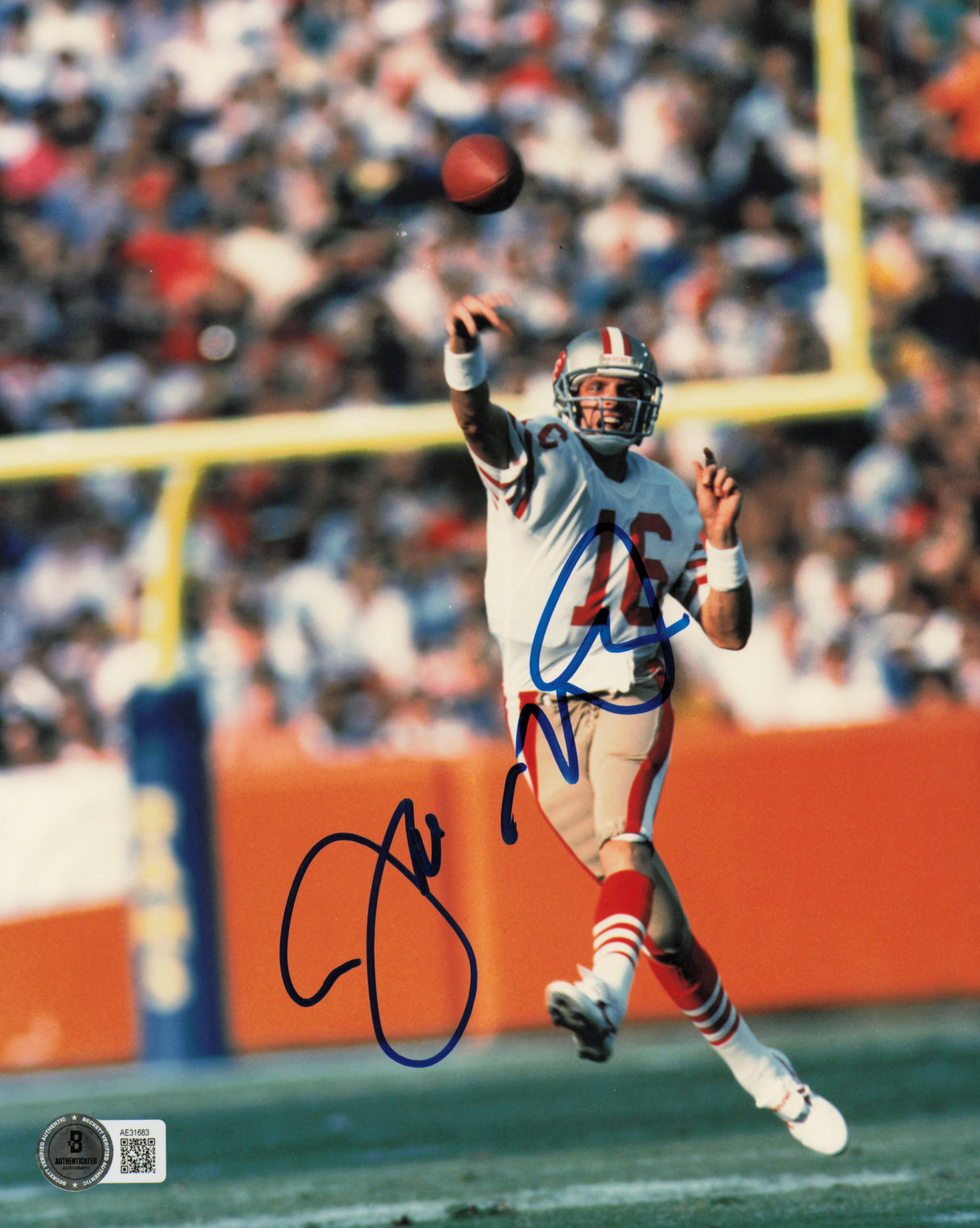 Joe Montana Autographed 8x10 Photo San Francisco 49ers Beckett BAS QR #AE31683