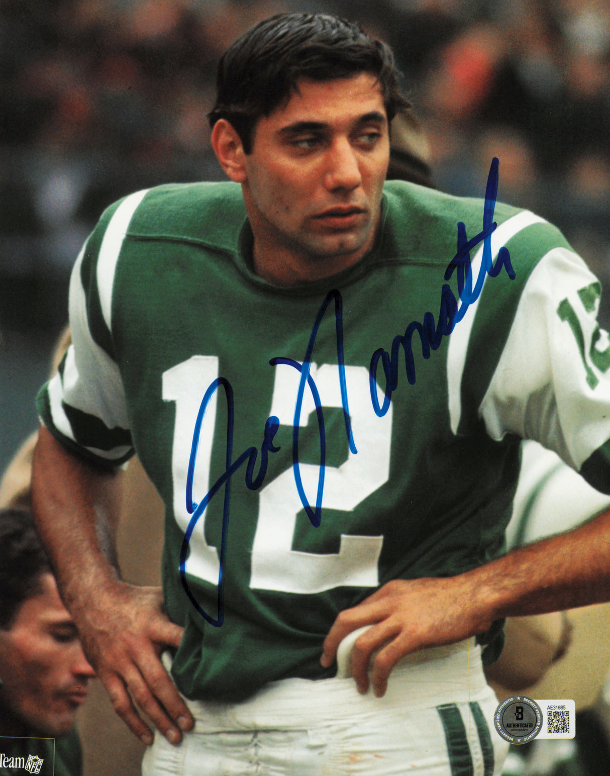 Joe Namath Autographed 8x10 Photo New York Jets Beckett BAS QR #AE31685