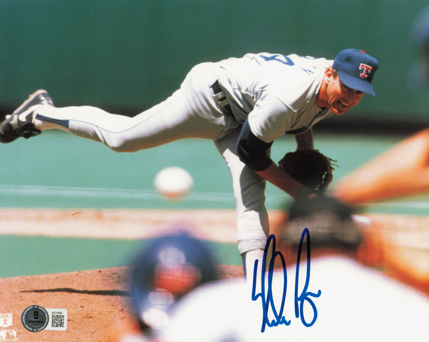 Nolan Ryan Autographed 8x10 Photo Texas Rangers Beckett BAS QR #AE31694