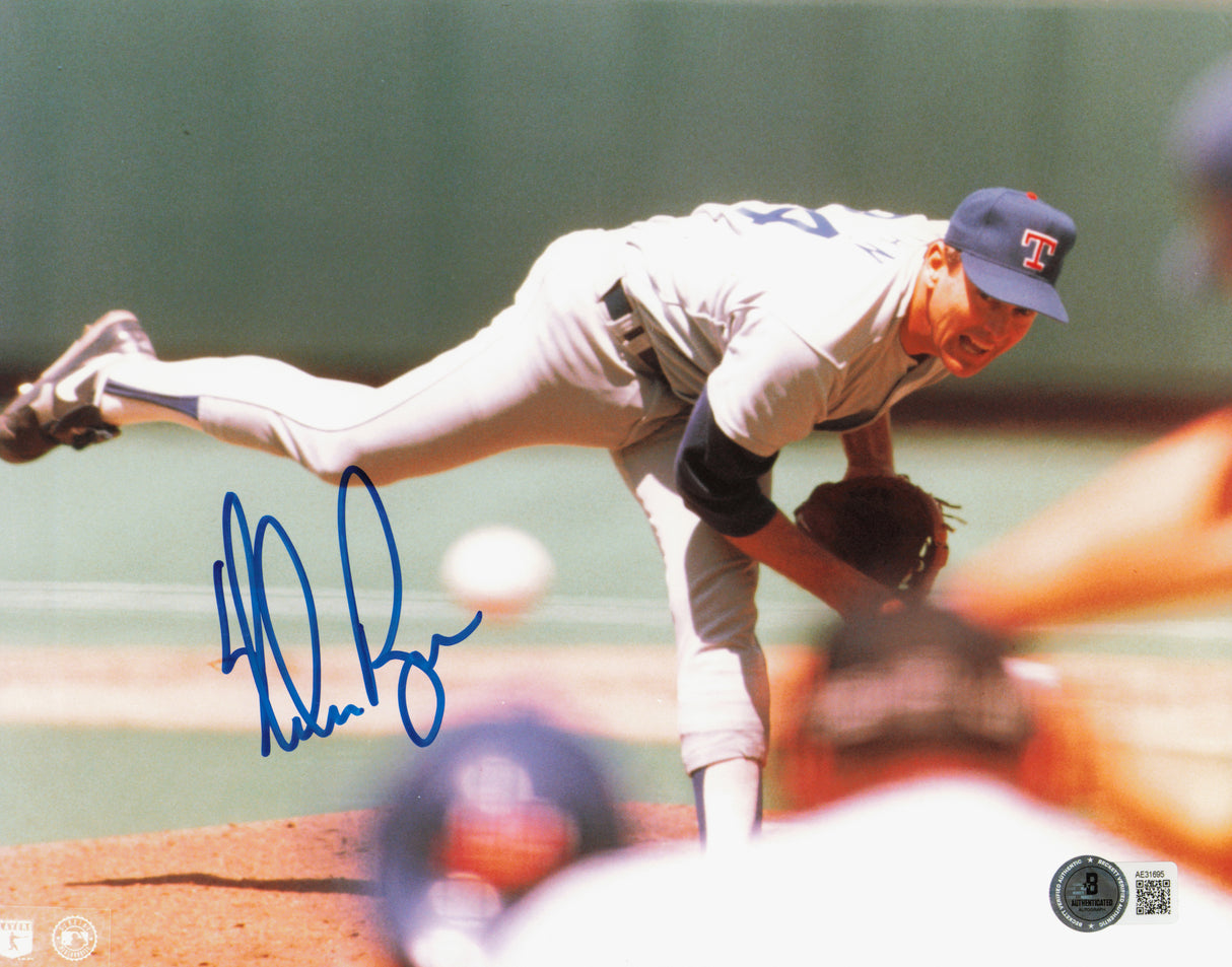 Nolan Ryan Autographed 8x10 Photo Texas Rangers Beckett BAS QR #AE31695