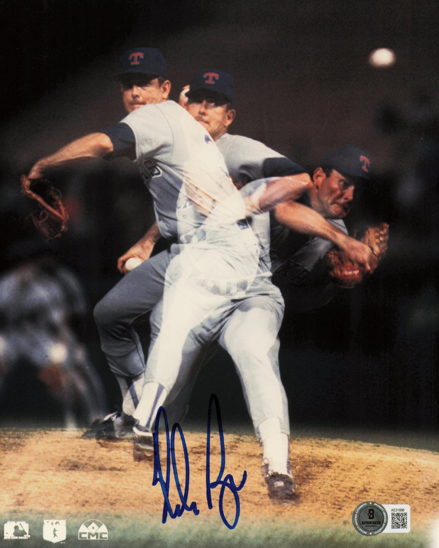 Nolan Ryan Autographed 8x10 Photo Texas Rangers Beckett BAS QR #AE31696