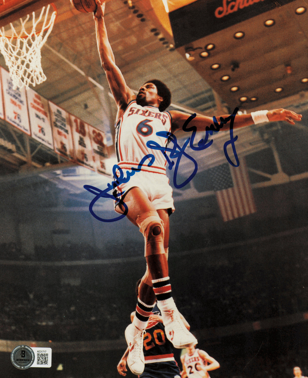Julius Dr. J Erving Autographed 8x10 Photo Philadelphia 76ers Beckett BAS QR #AE31717