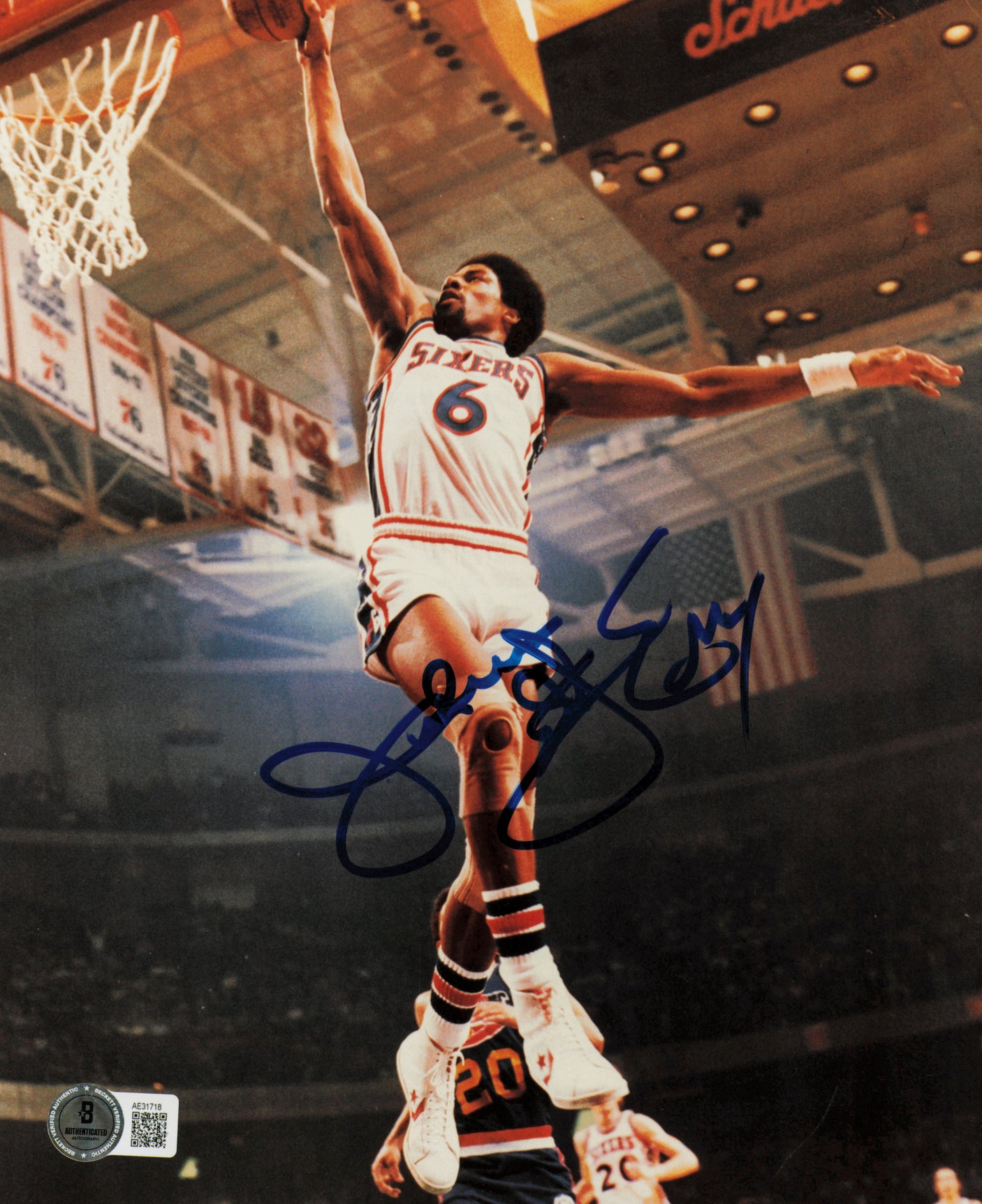 Julius Dr. J Erving Autographed 8x10 Photo Philadelphia 76ers Beckett BAS QR #AE31718
