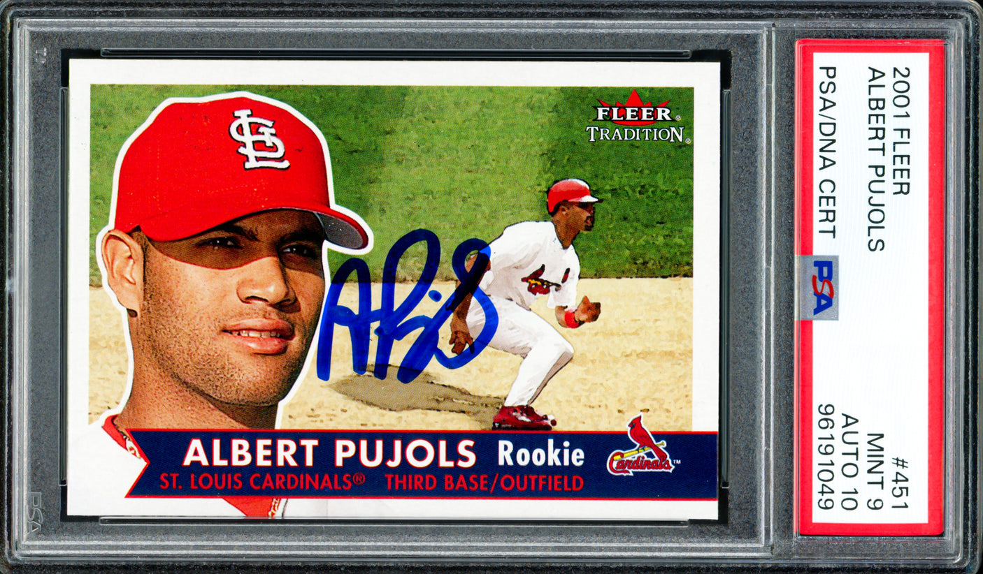 Albert Pujols Autographed 2001 Fleer Rookie Card #451 St. Louis Cardinals PSA 9 Auto Grade Gem Mint 10 PSA/DNA #96191049