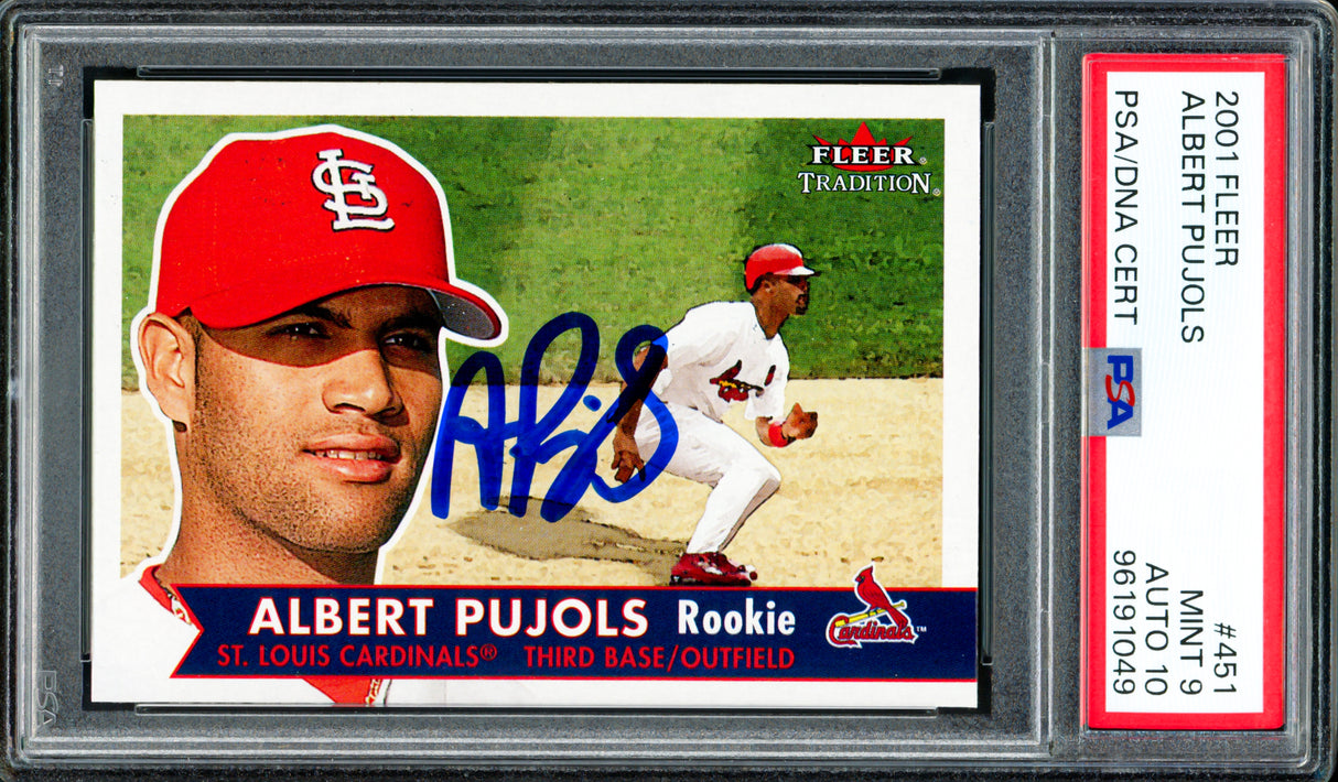 Albert Pujols Autographed 2001 Fleer Rookie Card #451 St. Louis Cardinals PSA 9 Auto Grade Gem Mint 10 PSA/DNA #96191049