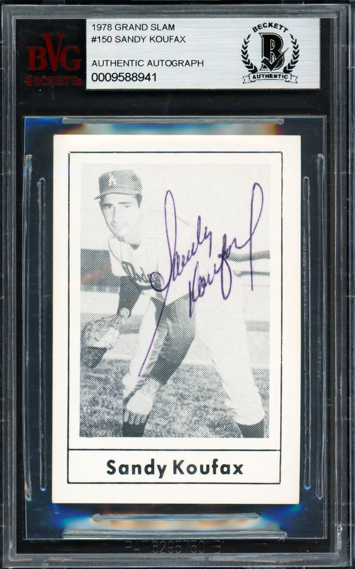 Sandy Koufax Autographed 1978 Grand Slam Card #150 Los Angeles Dodgers Beckett BAS #9588941