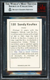 Sandy Koufax Autographed 1978 Grand Slam Card #150 Los Angeles Dodgers Beckett BAS #9588941