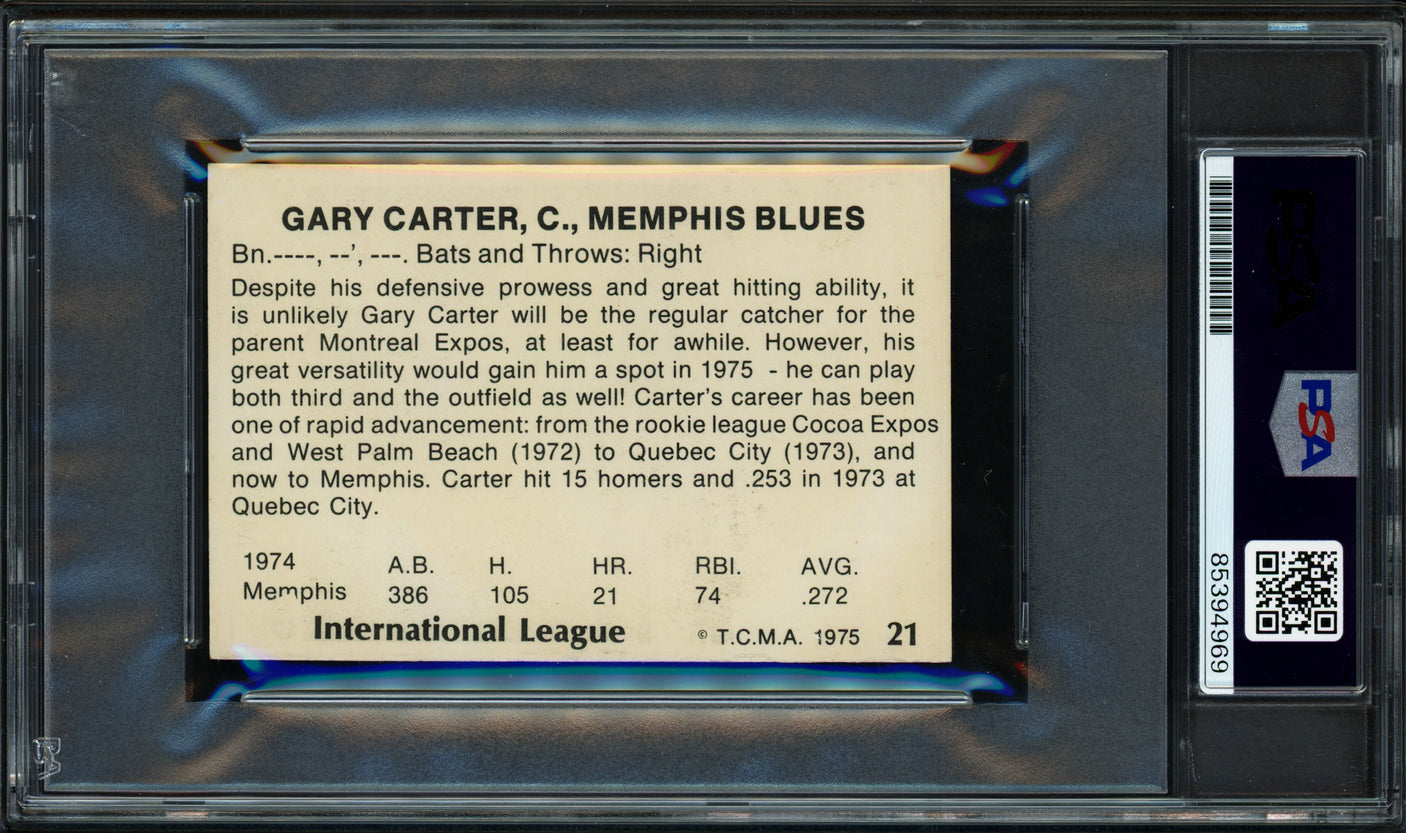 Gary Carter Autographed 1975 T.C.M.A. Rookie Card #21 Montreal Expos PSA/DNA #85394969