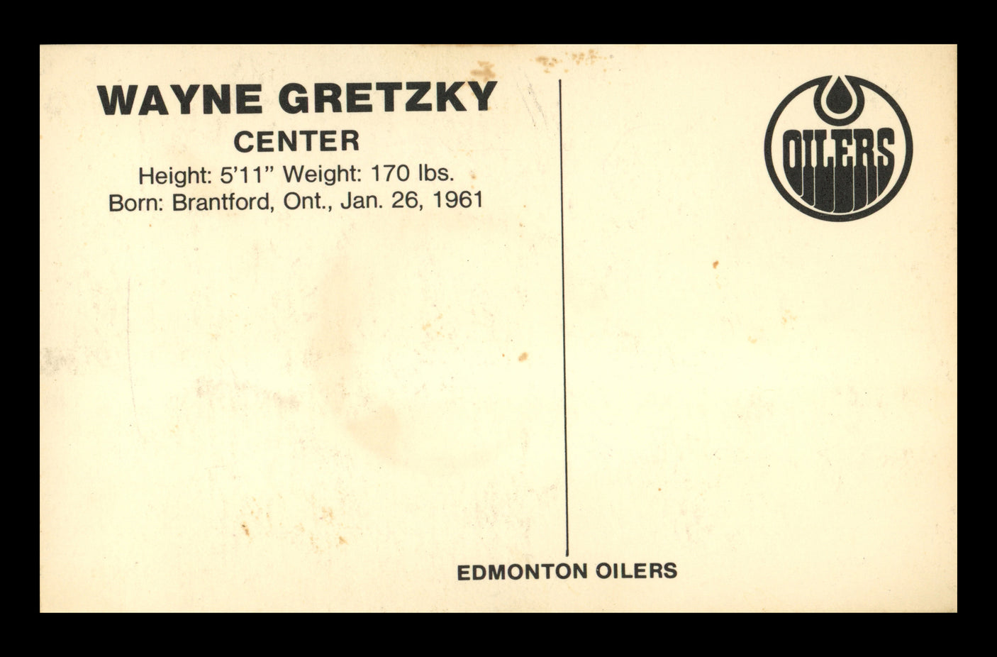 Unsigned Wayne Gretzky 3.5x 5 Rookie 1979 Postcard Edmonton Oilers SKU #242474