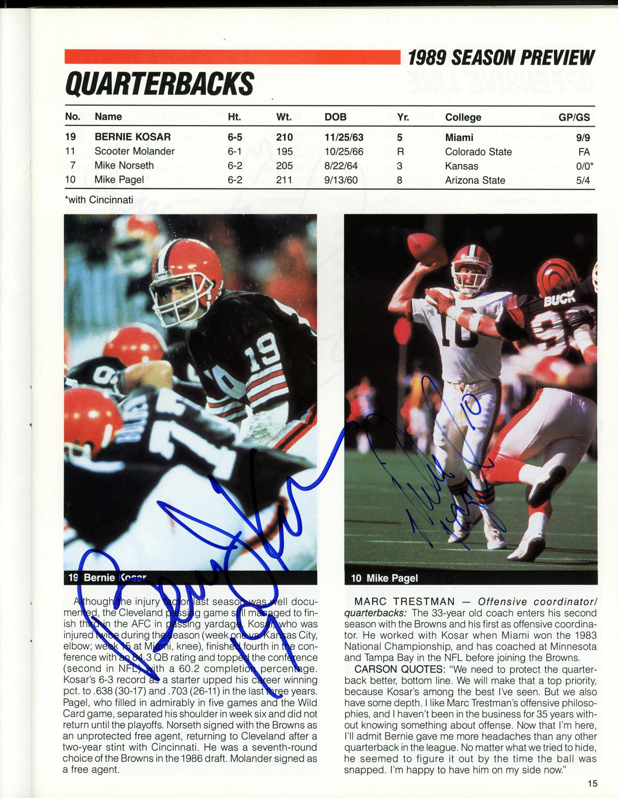 1989 Cleveland Browns Team Signed Autographed Yearbook With 32 Signatures Including Bernie Kosar SKU #242500