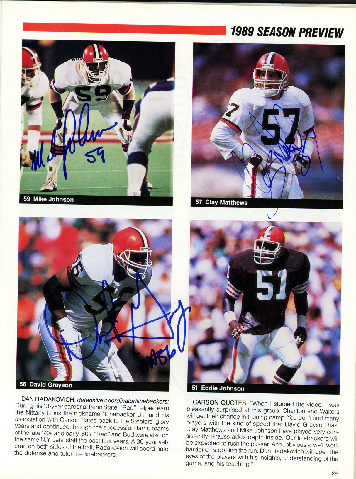 1989 Cleveland Browns Team Signed Autographed Yearbook With 32 Signatures Including Bernie Kosar SKU #242500