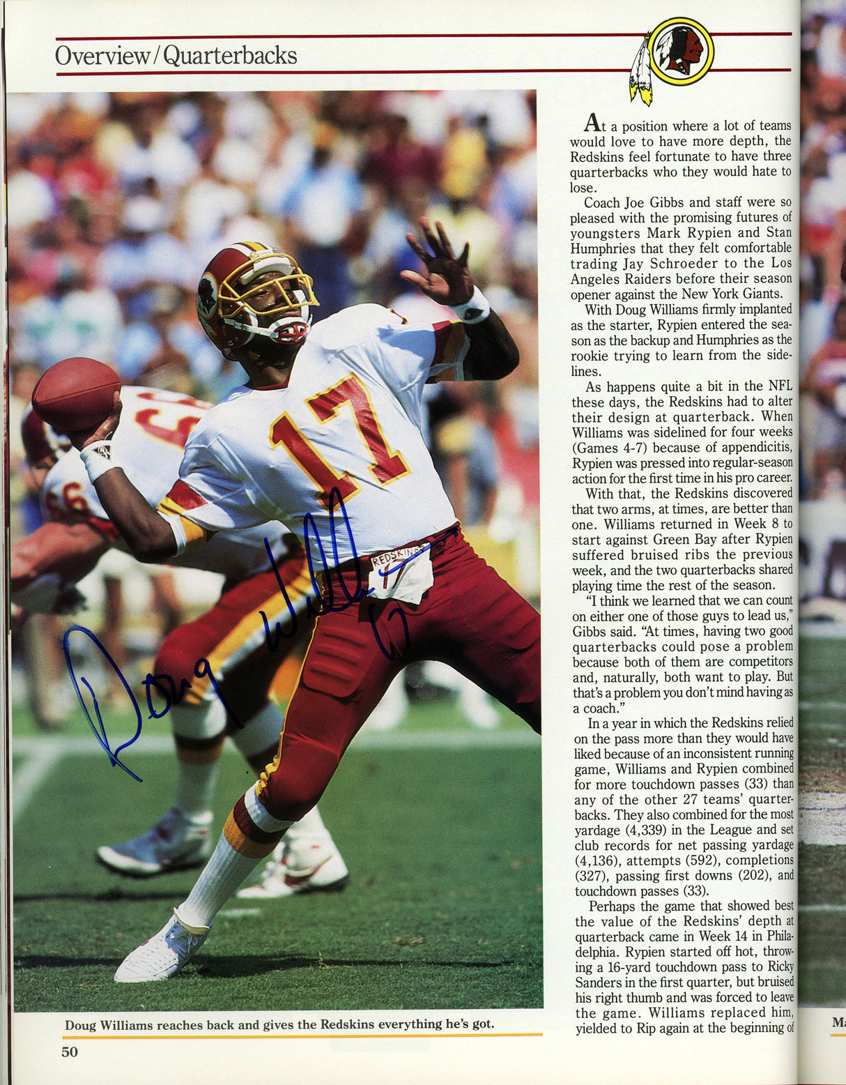 1989 Washington Redskins Team Signed Autographed Yearbook With 30 Signatures Including Art Monk SKU #242501