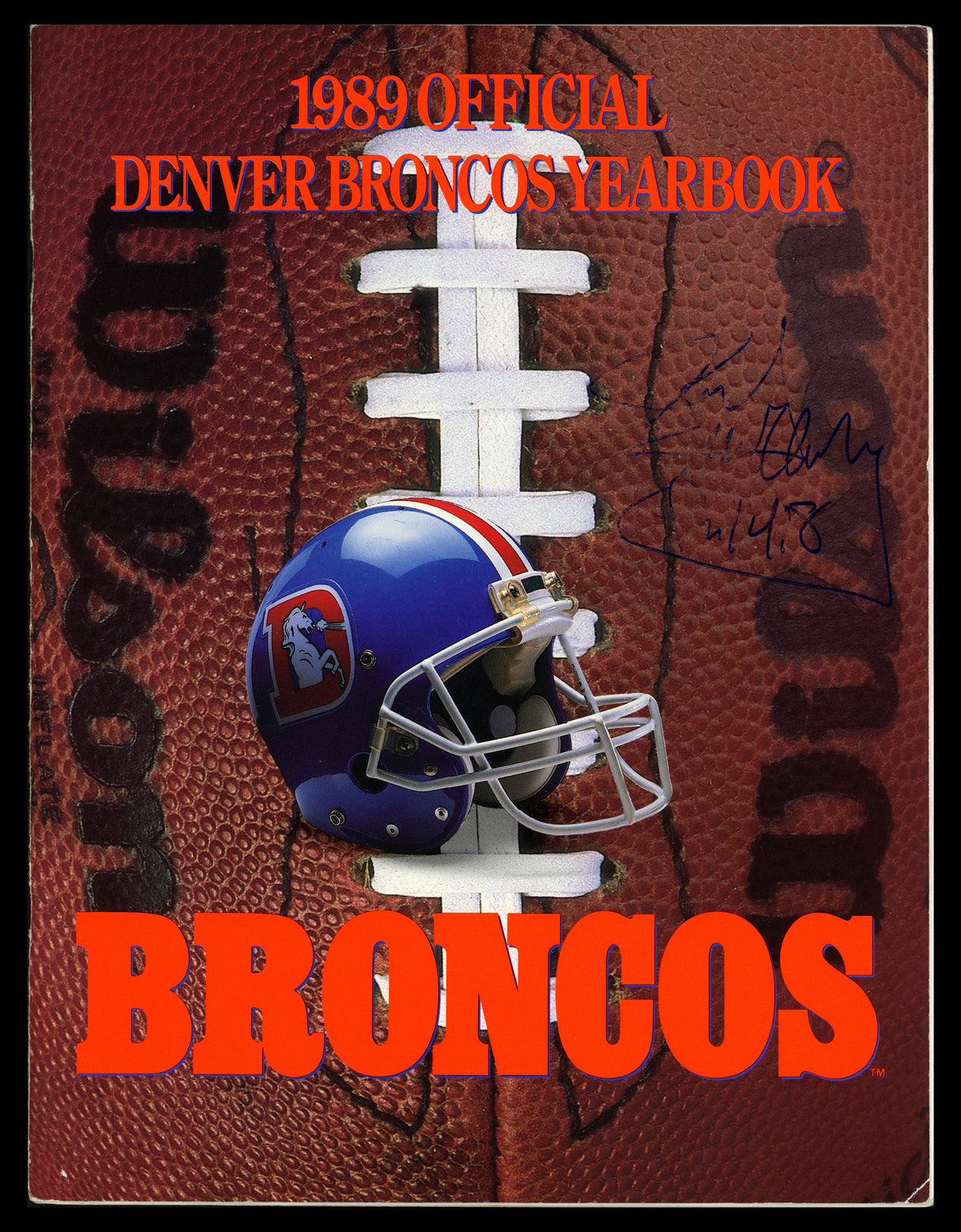 1989 Denver Broncos Team Signed Autographed Yearbook With 37 Signatures Including John Elway SKU #242502