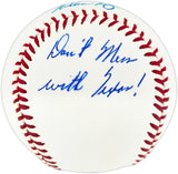 Nolan Ryan Autographed Official MLB Baseball Texas Rangers "Don't Mess With Texas!" NR Holo SKU #243159