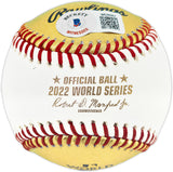 Framber Valdez Autographed Official Gold 2022 World Series Logo Baseball Houston Astros Beckett BAS Witness #W539261
