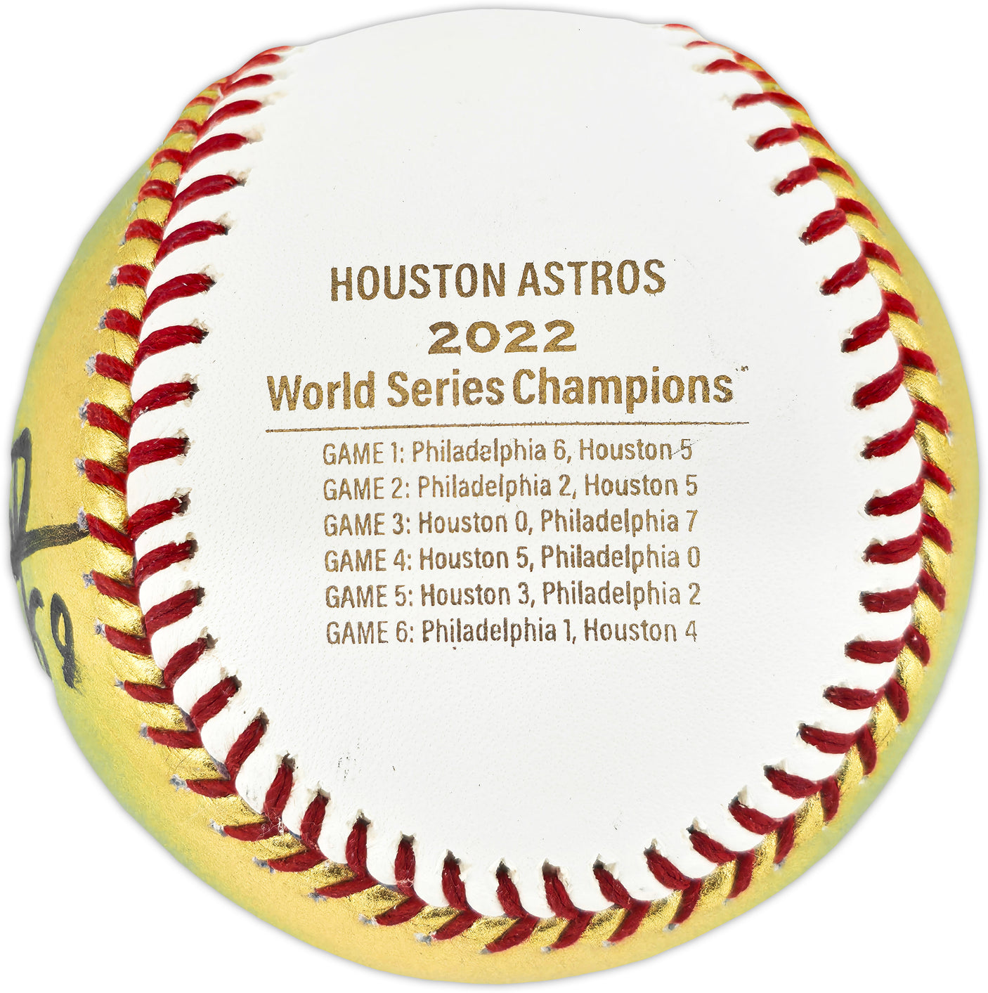Framber Valdez Autographed Official Gold 2022 World Series Logo Baseball Houston Astros Beckett BAS Witness #W539261
