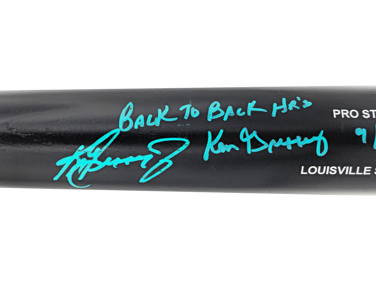 Ken Griffey Jr. & Ken Griffey Sr. Autographed Black Louisville Slugger Pro Stock Baseball Bat Seattle Mariners "Back To Back HR 9/14/90" Beckett BAS Witness Stock #230131