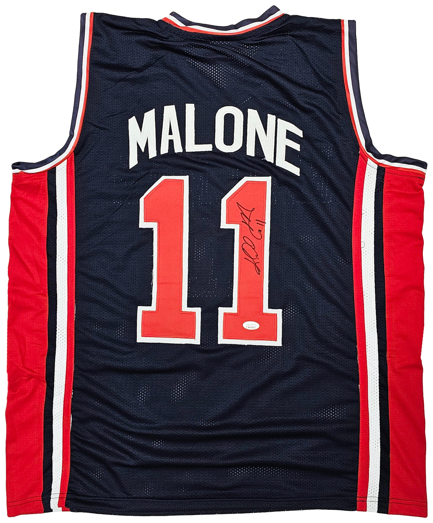 Team USA Karl Malone Autographed Blue Jersey JSA Stock #215760