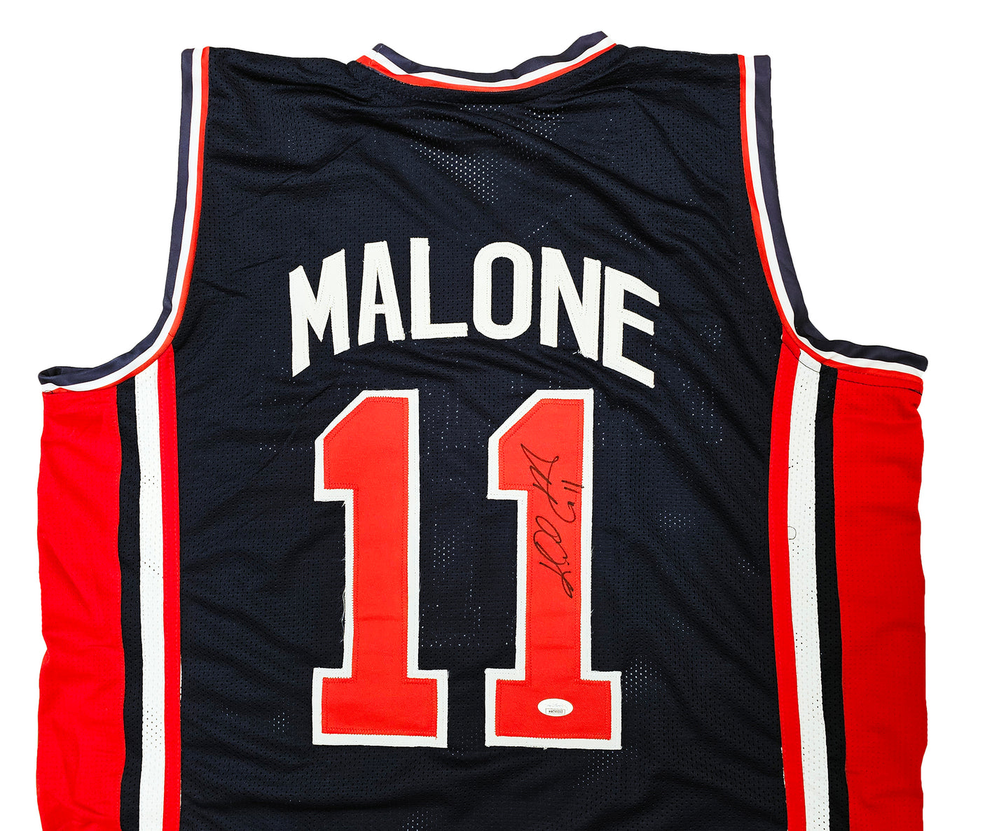 Team USA Karl Malone Autographed Blue Jersey JSA Stock #215760