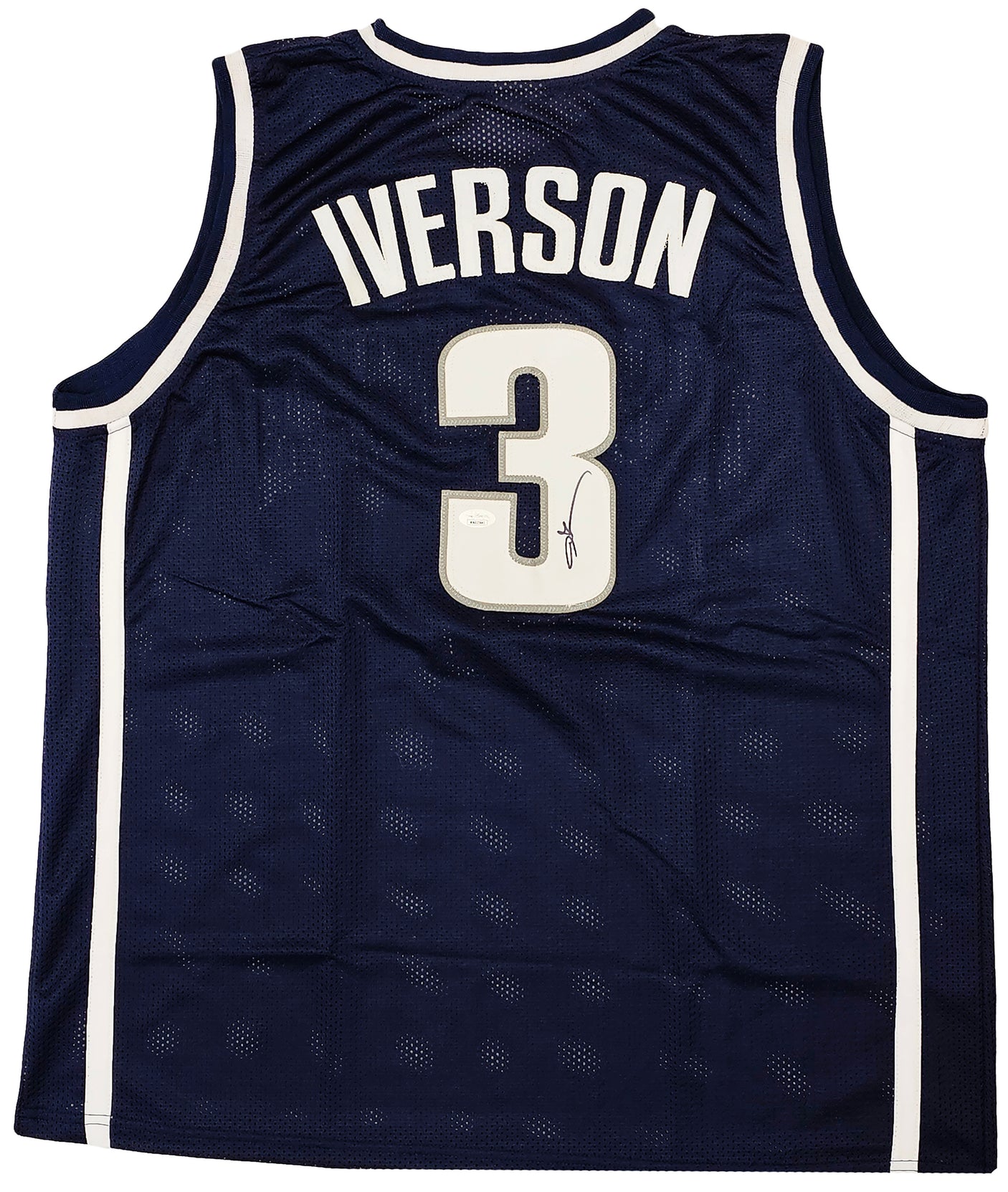 Georgetown Hoyas Allen Iverson Autographed Blue Jersey JSA Stock #215711