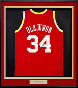 Houston Rockets Hakeem Olajuwon Autographed Framed Red Jersey JSA Stock #265449