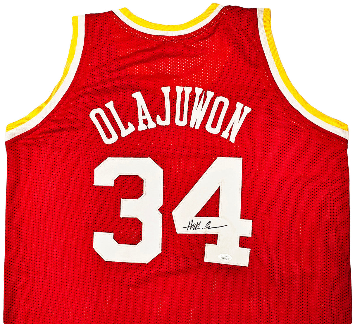 Houston Rockets Hakeem Olajuwon Autographed Red Jersey The Dream JSA Stock #215698