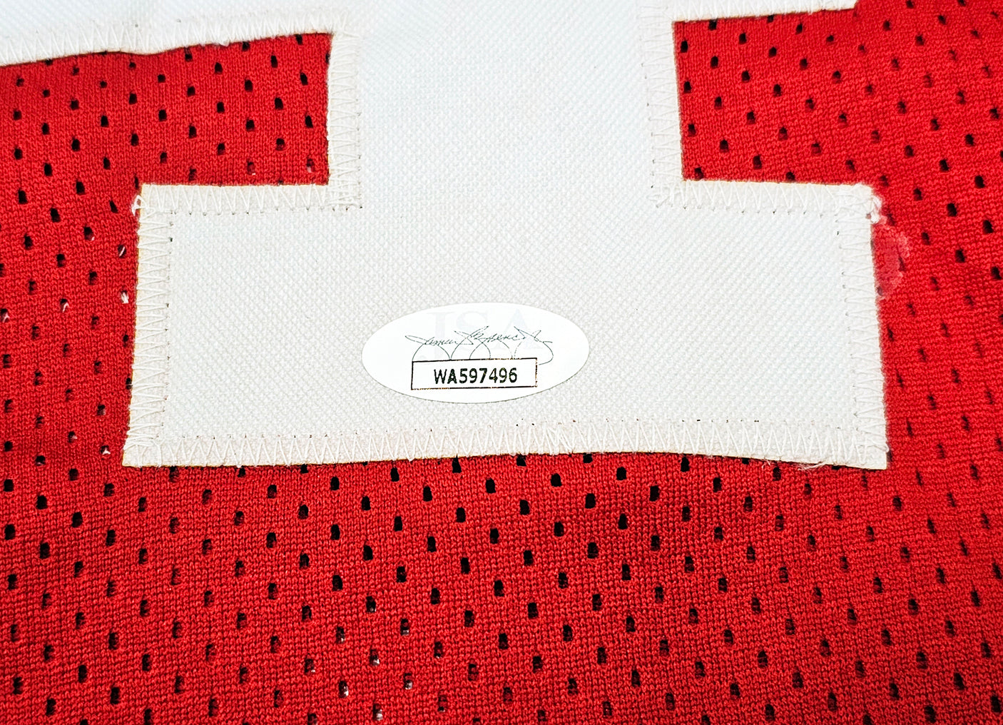 Houston Rockets Hakeem Olajuwon Autographed Red Jersey The Dream JSA Stock #215698