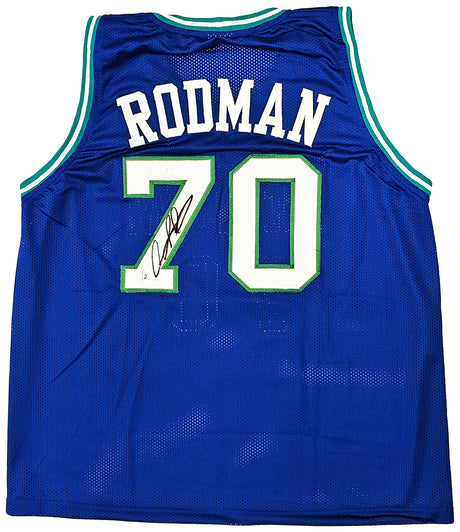 Dallas Mavericks Dennis Rodman Autographed Blue Jersey JSA Stock #215729