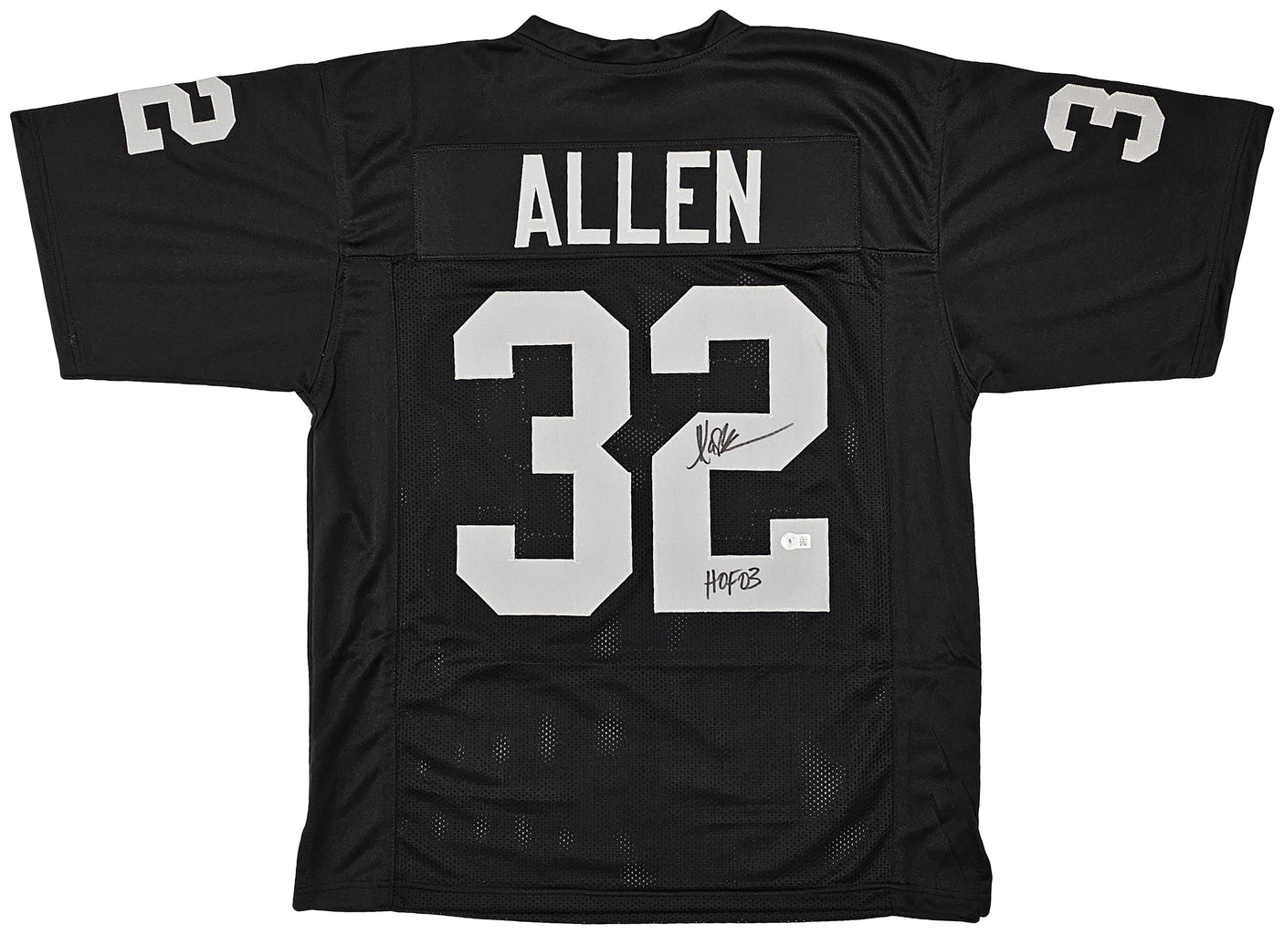 Los Angeles Raiders Marcus Allen Autographed Black Jersey "HOF 03" Beckett BAS Witness Stock #215672