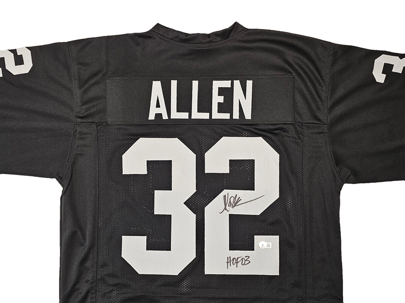 Los Angeles Raiders Marcus Allen Autographed Black Jersey "HOF 03" Beckett BAS Witness Stock #215672
