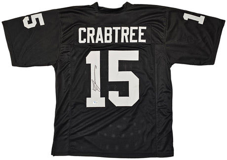 Oakland Raiders Michael Crabtree Autographed Black Jersey Beckett BAS Witness Stock #215669