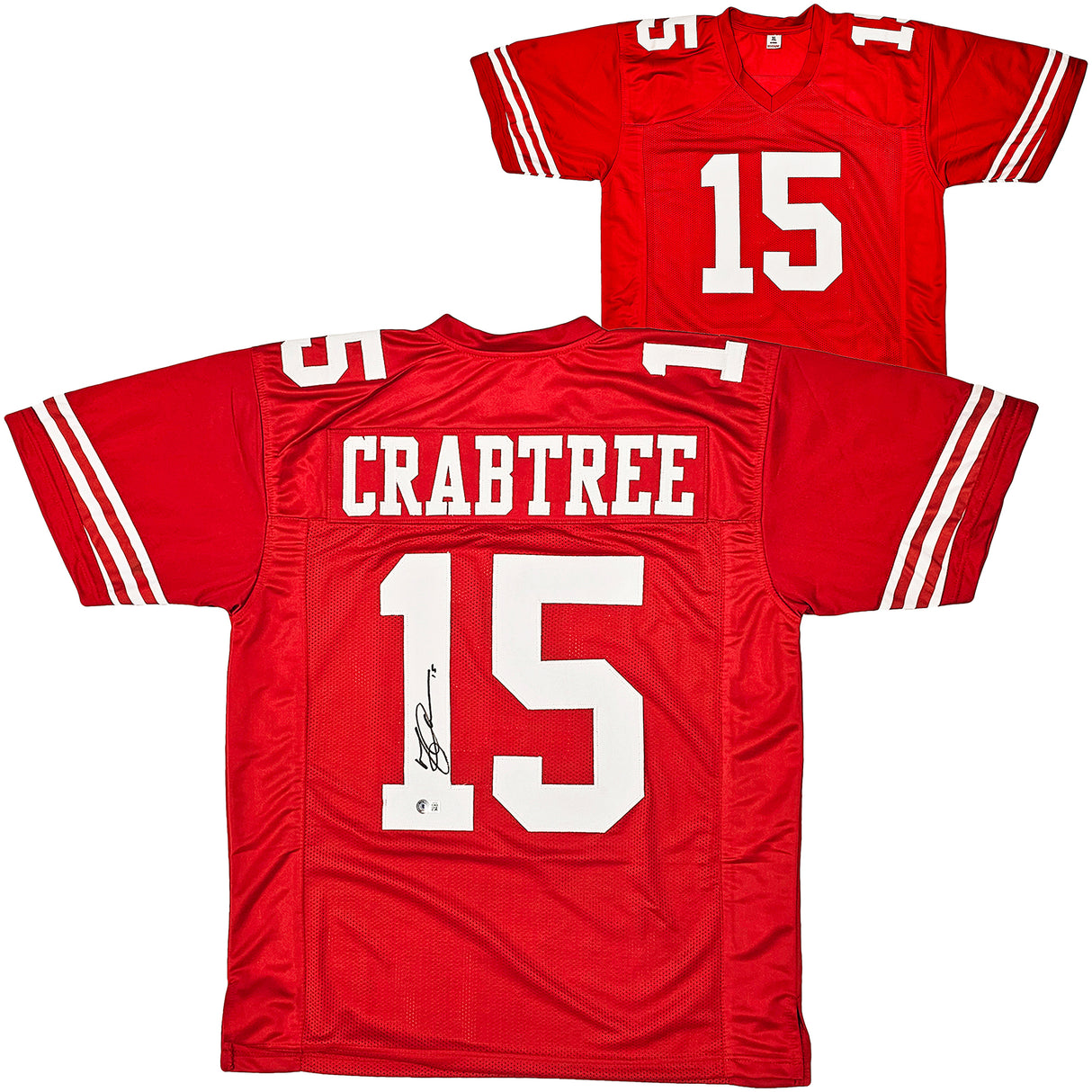 San Francisco 49ers Michael Crabtree Autographed Red Jersey Beckett BAS Witness Stock #215670