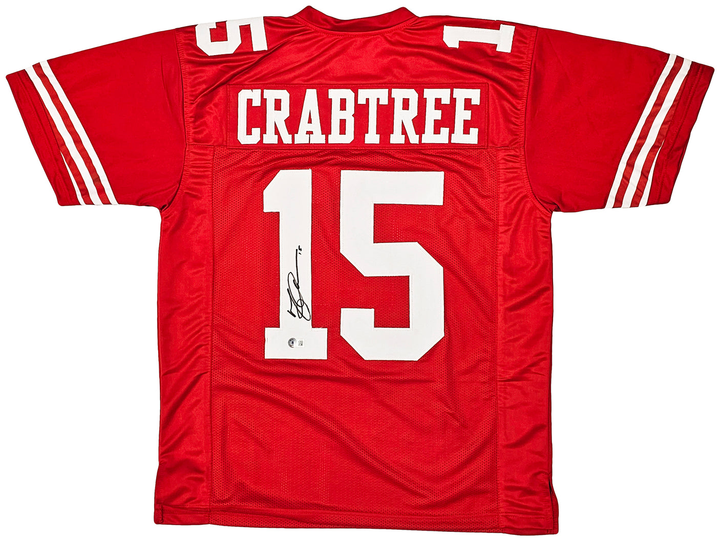 San Francisco 49ers Michael Crabtree Autographed Red Jersey Beckett BAS Witness Stock #215670