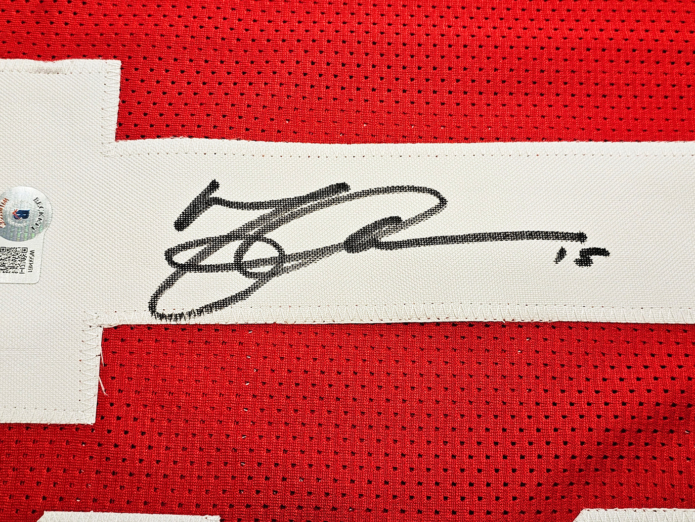 San Francisco 49ers Michael Crabtree Autographed Red Jersey Beckett BAS Witness Stock #215670