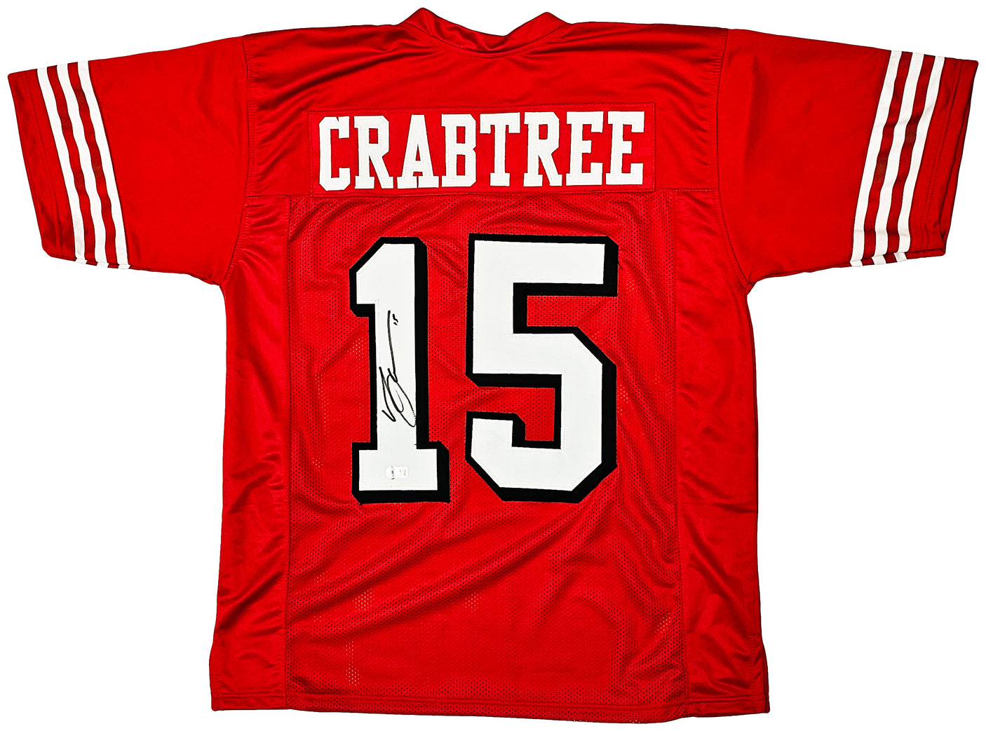 San Francisco 49ers Michael Crabtree Autographed Red Jersey Beckett BAS Witness Stock #215668