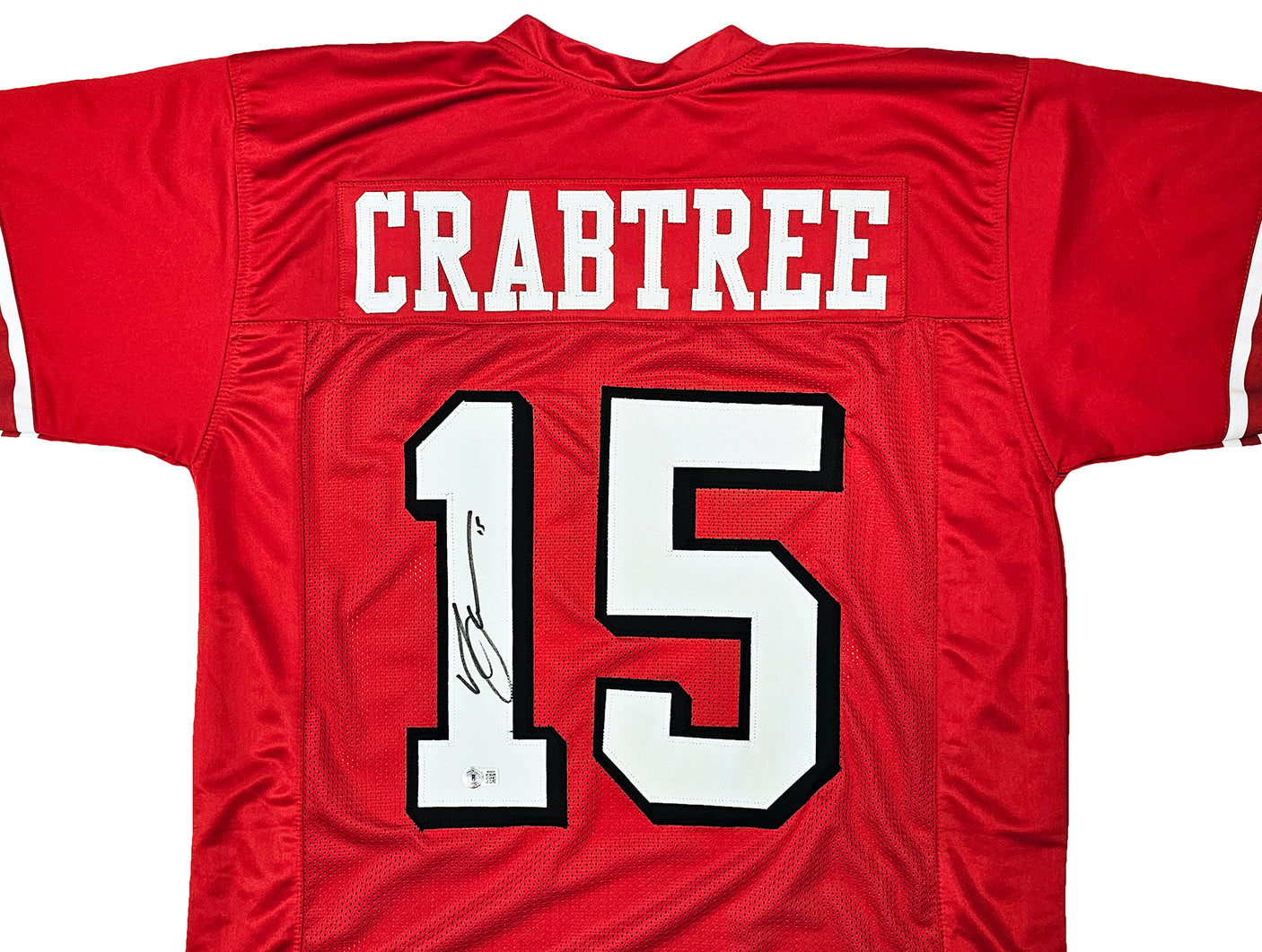 San Francisco 49ers Michael Crabtree Autographed Red Jersey Beckett BAS Witness Stock #215668